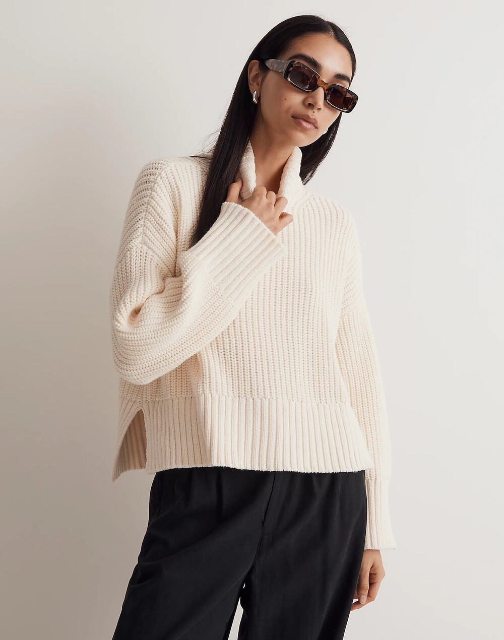 Madewell Wide Rib Turtleneck Pullover Sweater in Antique Cream Size Medium